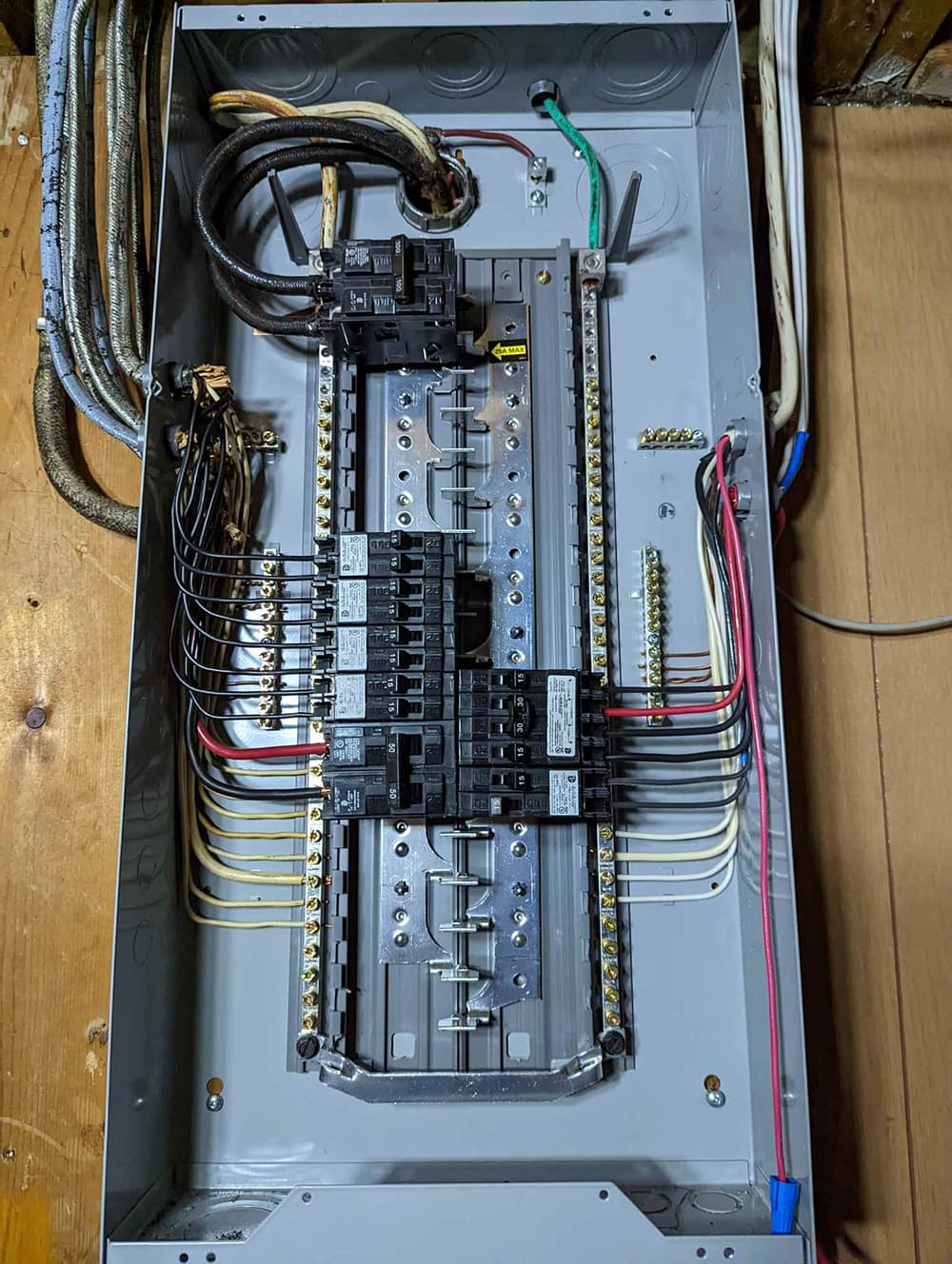 New breaker panel wired with a clean, labelled layout